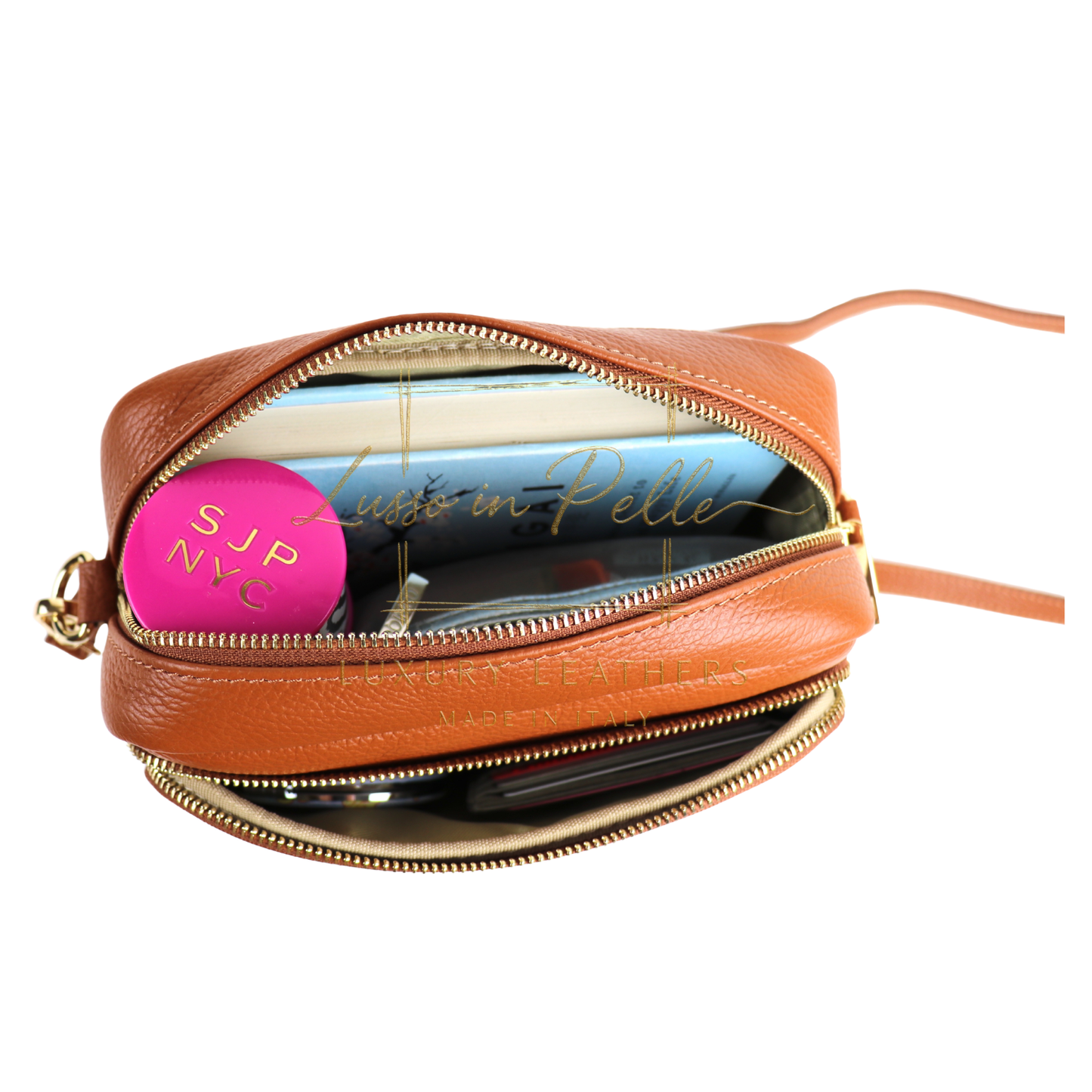 Double Zip Genuine Italian Leather Handbag