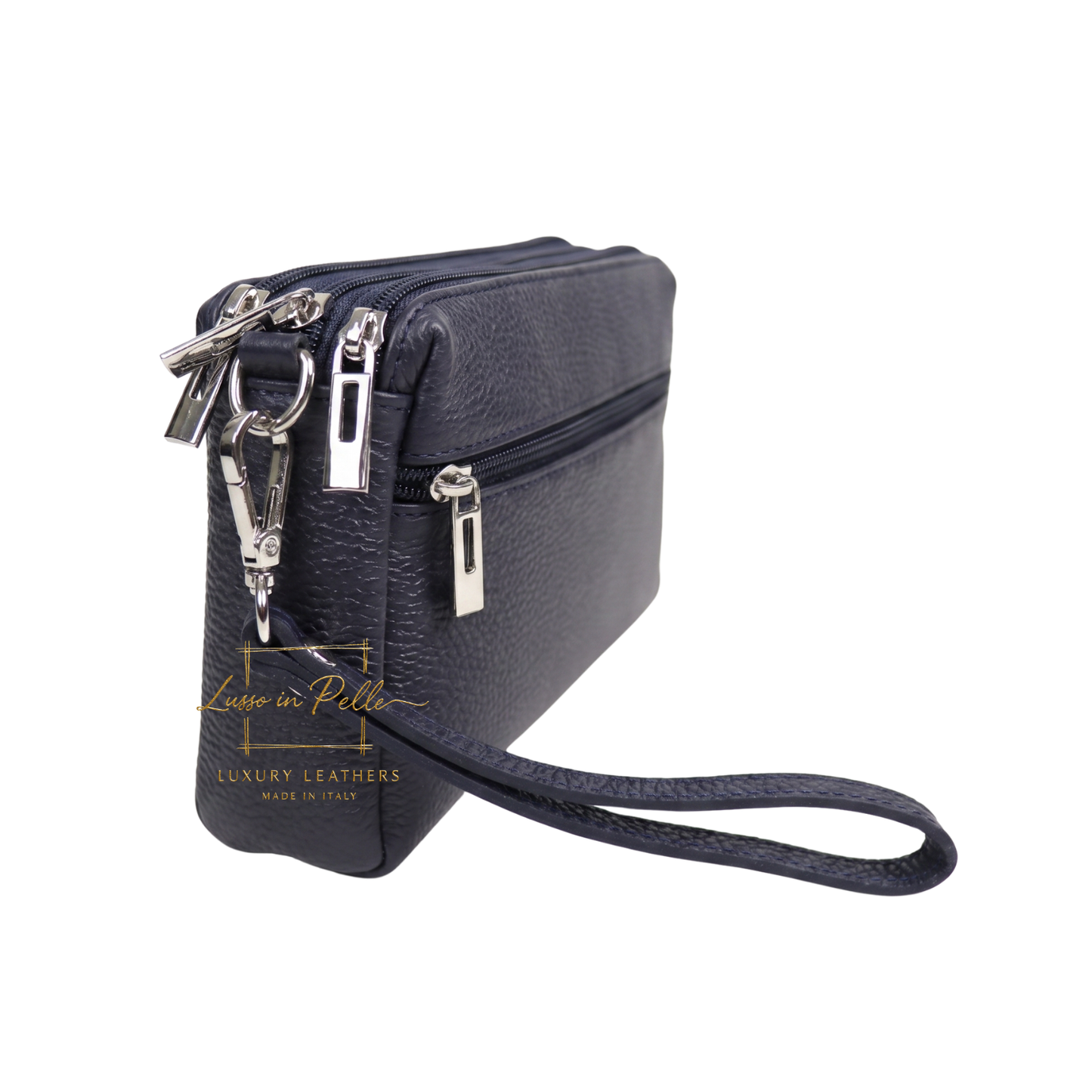 Italian Genuine Leather Multi Zip Crossbody Shoulder Bag