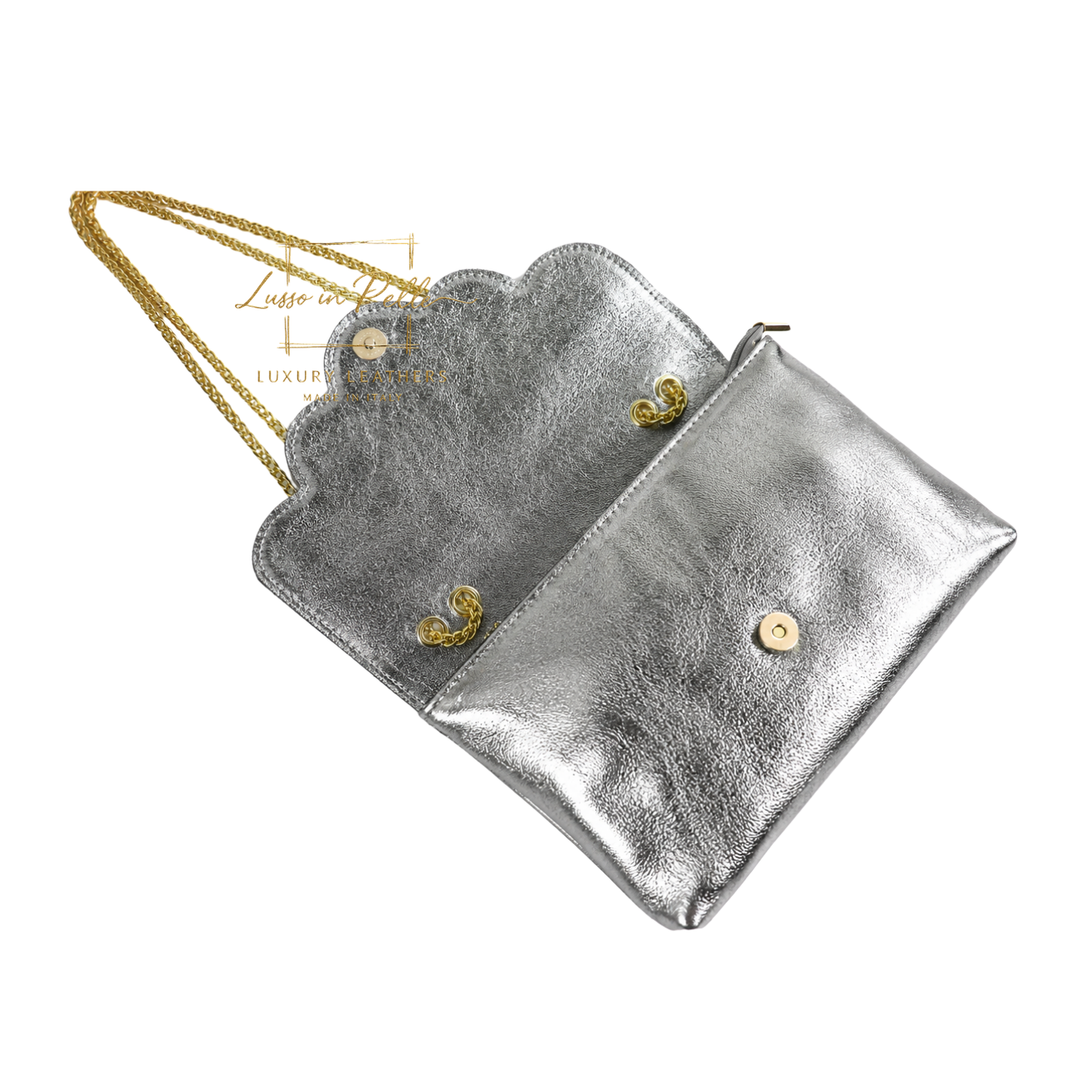 Italian Genuine Leather Scalloped Flap Chain Shoulder Bag