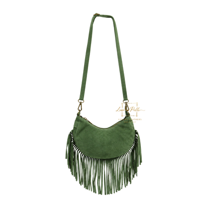 Genuine Small Suede Fringe Shoulder Bag with Adjustable Detachable Crossbody Strap