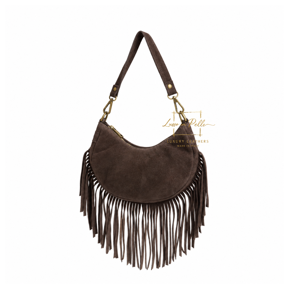 Genuine Small Suede Fringe Shoulder Bag with Adjustable Detachable Crossbody Strap