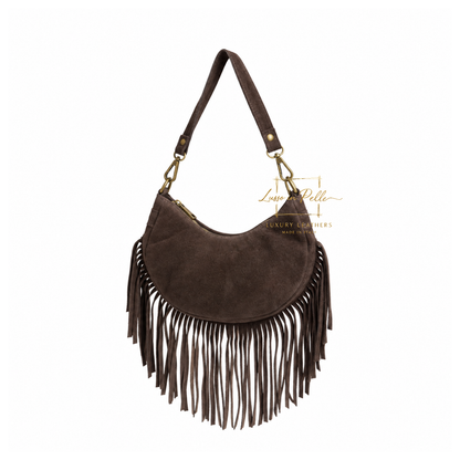 Genuine Small Suede Fringe Shoulder Bag with Adjustable Detachable Crossbody Strap
