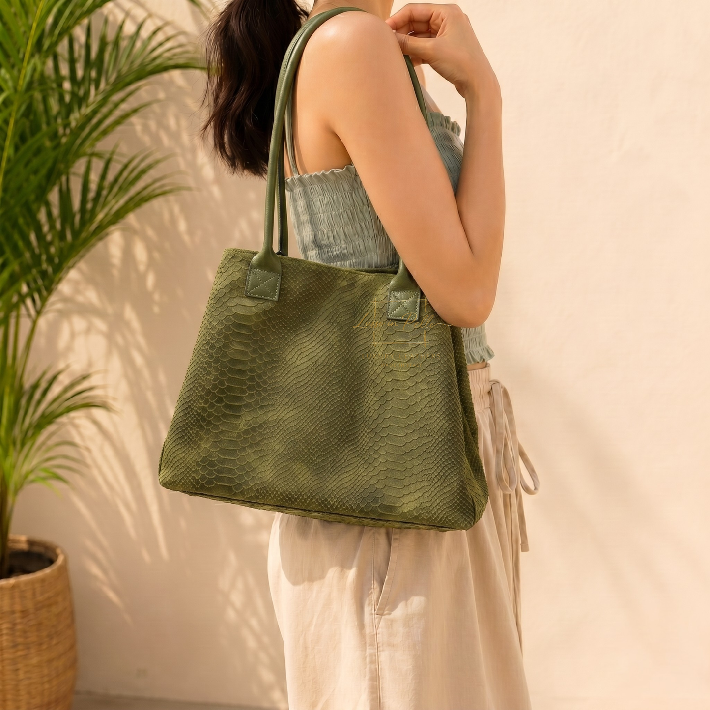 Suede Snake Print Two Style Large Shopper Bag