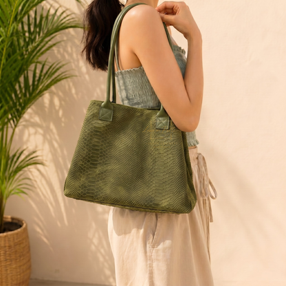 Suede Snake Print Two Style Large Shopper Bag