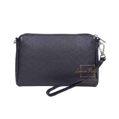 Italian Genuine Leather Multi Zip Crossbody Shoulder Bag