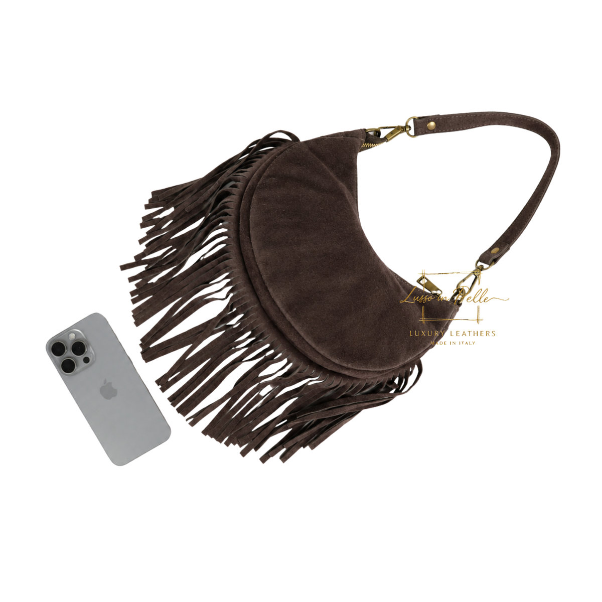 Genuine Small Suede Fringe Shoulder Bag with Adjustable Detachable Crossbody Strap