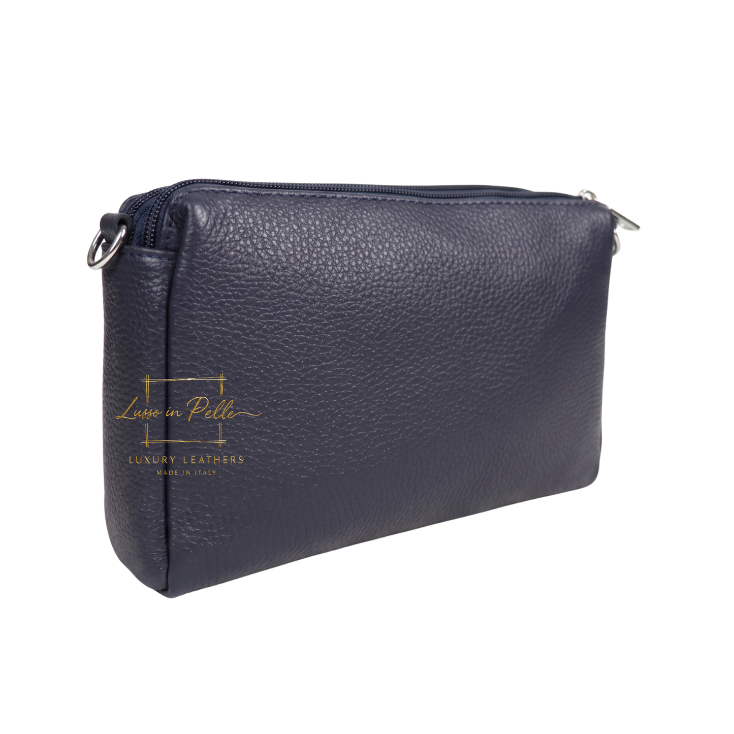Italian Genuine Leather Multi Zip Crossbody Shoulder Bag