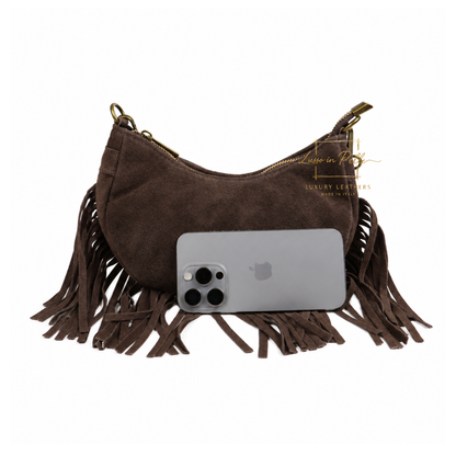 Genuine Small Suede Fringe Shoulder Bag with Adjustable Detachable Crossbody Strap