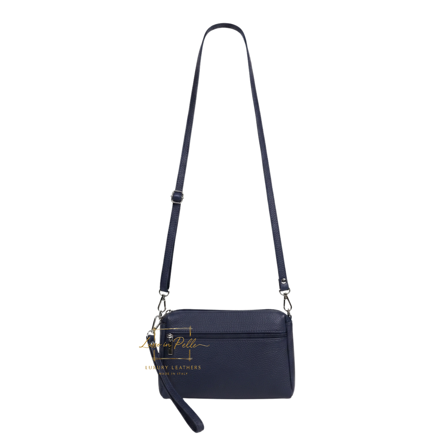 Italian Genuine Leather Multi Zip Crossbody Shoulder Bag