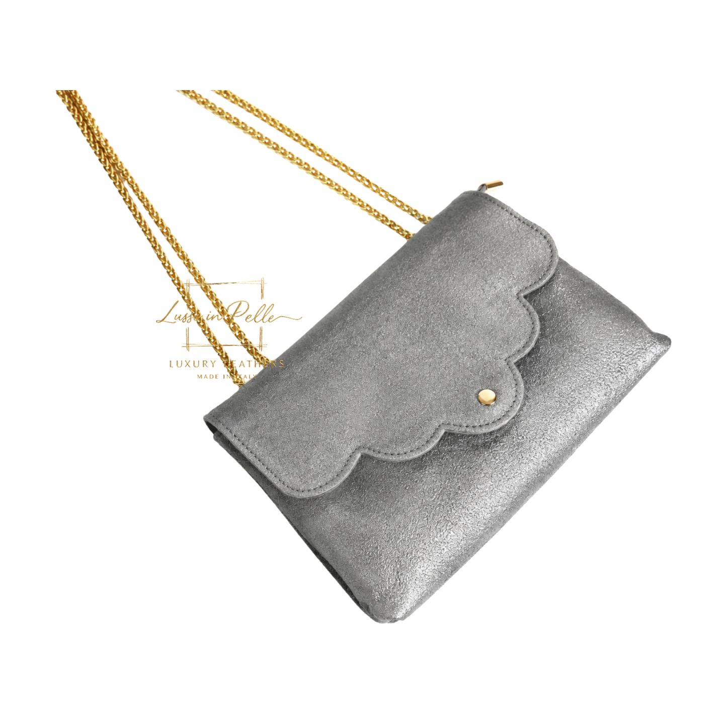 Italian Genuine Leather Scalloped Flap Chain Shoulder Bag