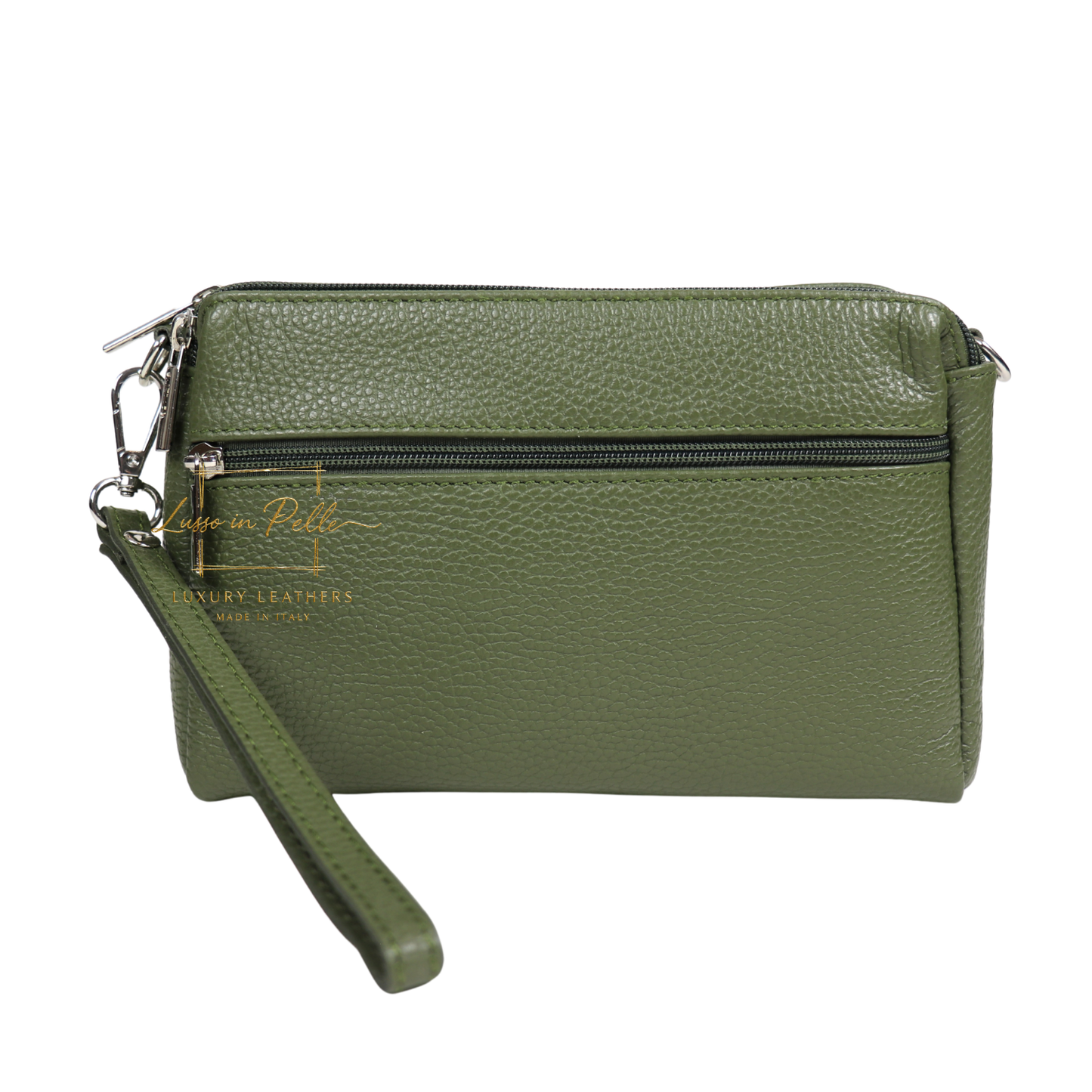 Italian Genuine Leather Multi Zip Crossbody Shoulder Bag