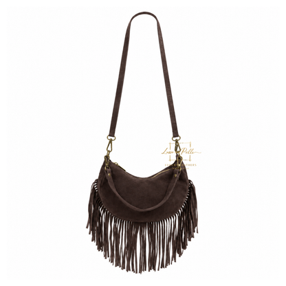 Genuine Small Suede Fringe Shoulder Bag with Adjustable Detachable Crossbody Strap