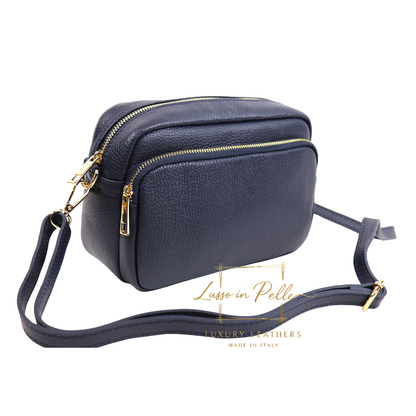 Double Zip Genuine Italian Leather Handbag