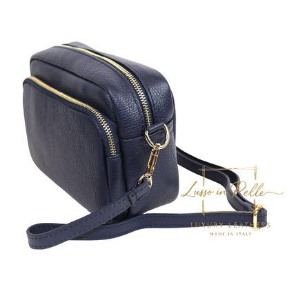 Double Zip Genuine Italian Leather Handbag