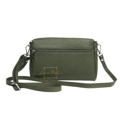 Italian Genuine Leather Multi Zip Crossbody Shoulder Bag