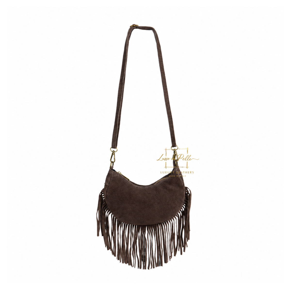 Genuine Small Suede Fringe Shoulder Bag with Adjustable Detachable Crossbody Strap