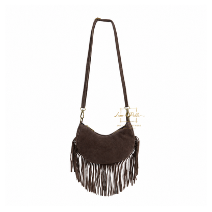 Genuine Small Suede Fringe Shoulder Bag with Adjustable Detachable Crossbody Strap