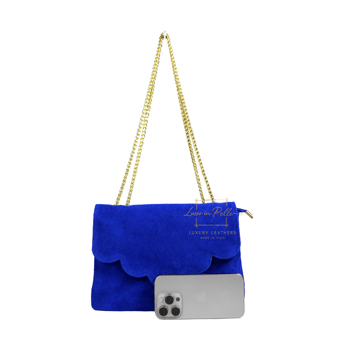 Italian Genuine Leather Scalloped Flap Chain Shoulder Bag
