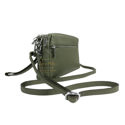 Italian Genuine Leather Multi Zip Crossbody Shoulder Bag