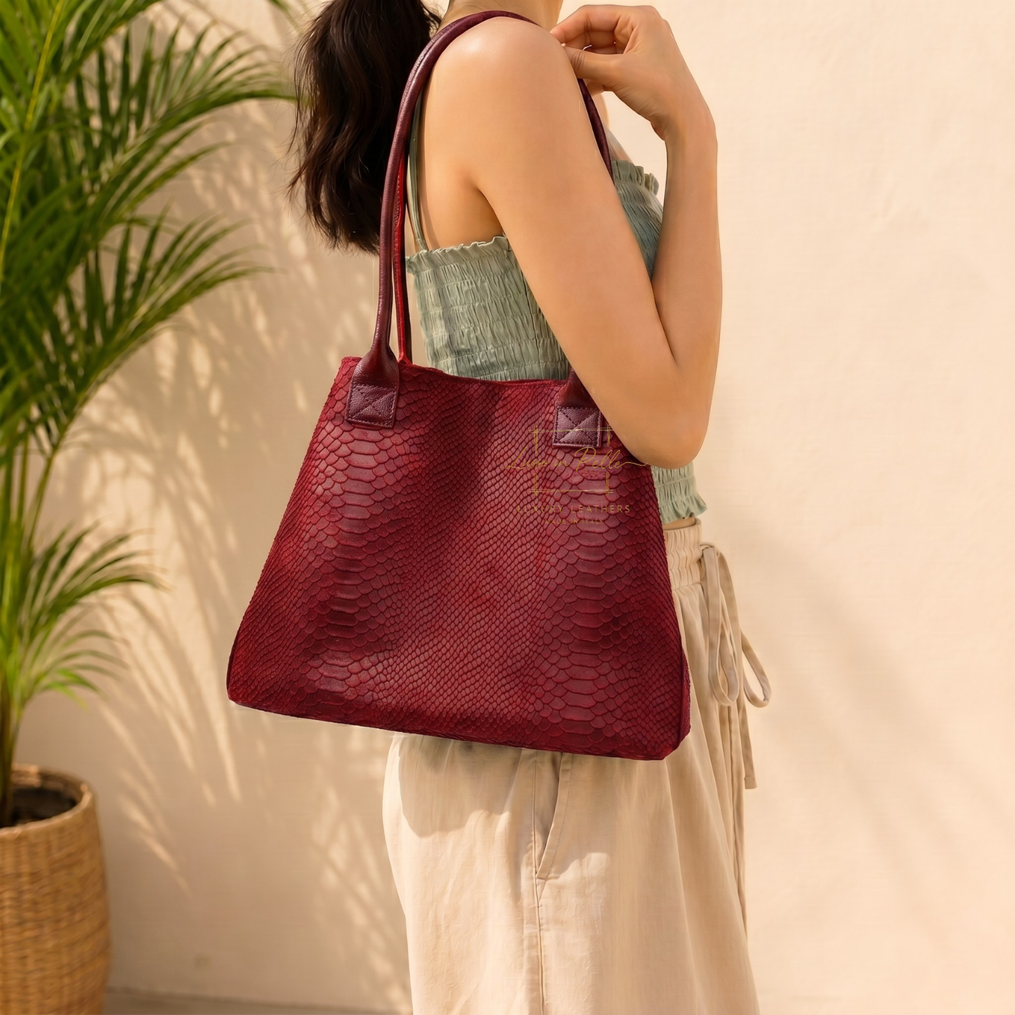 Suede Snake Print Two Style Large Shopper Bag