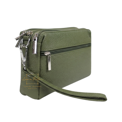 Italian Genuine Leather Multi Zip Crossbody Shoulder Bag
