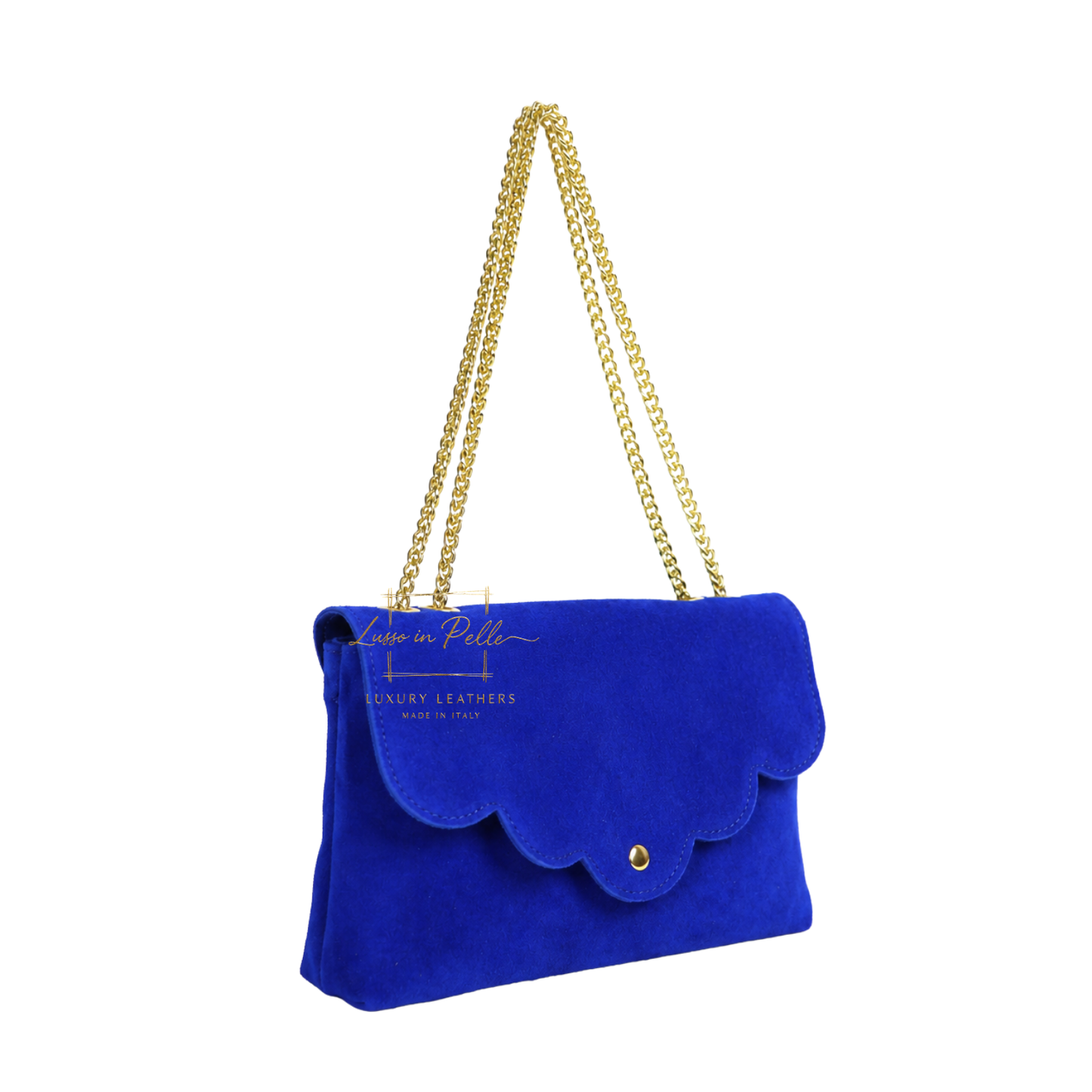 Italian Genuine Leather Scalloped Flap Chain Shoulder Bag