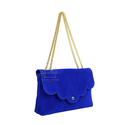 Italian Genuine Leather Scalloped Flap Chain Shoulder Bag