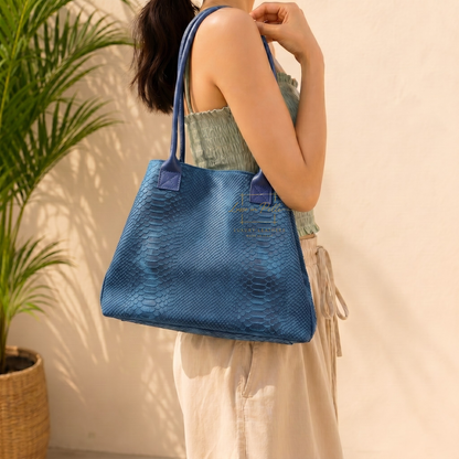 Suede Snake Print Two Style Large Shopper Bag
