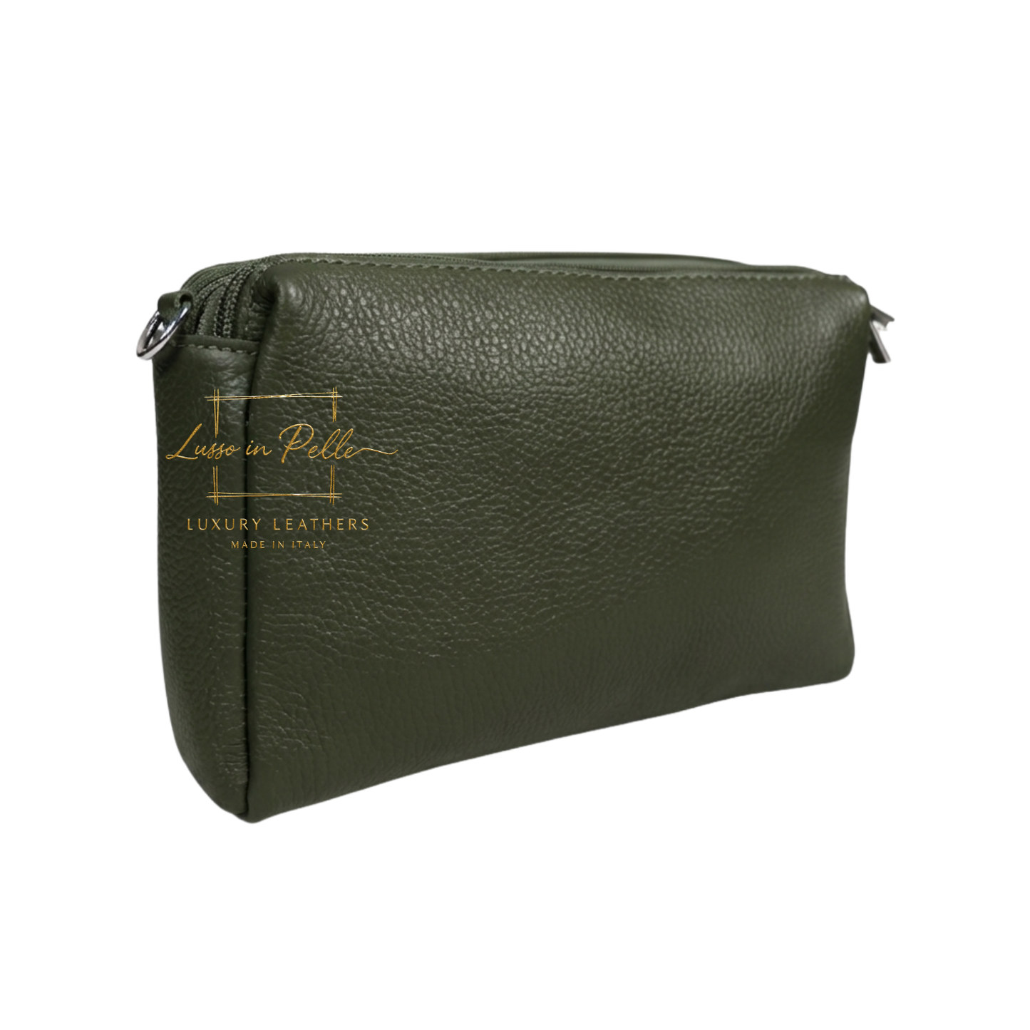 Italian Genuine Leather Multi Zip Crossbody Shoulder Bag