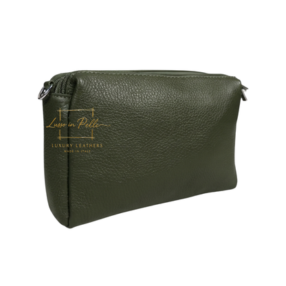 Italian Genuine Leather Multi Zip Crossbody Shoulder Bag