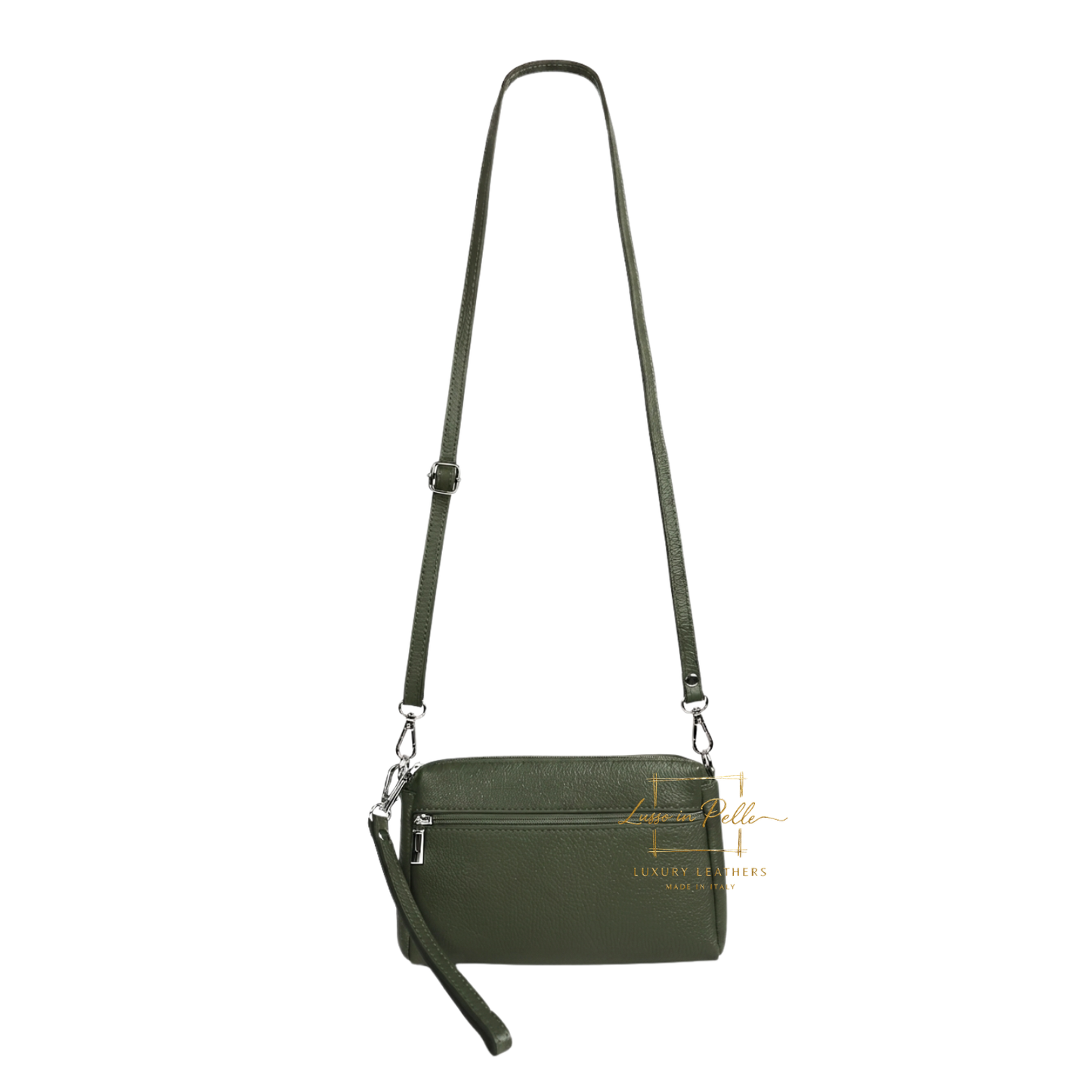 Italian Genuine Leather Multi Zip Crossbody Shoulder Bag