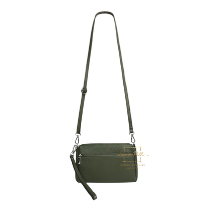 Italian Genuine Leather Multi Zip Crossbody Shoulder Bag