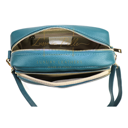 Double Zip Genuine Italian Leather Handbag