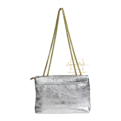 Italian Genuine Leather Scalloped Flap Chain Shoulder Bag