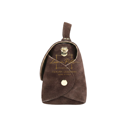 Genuine Suede Mini Top Handle Bag with Bamboo Twist Lock & Chain Strap
