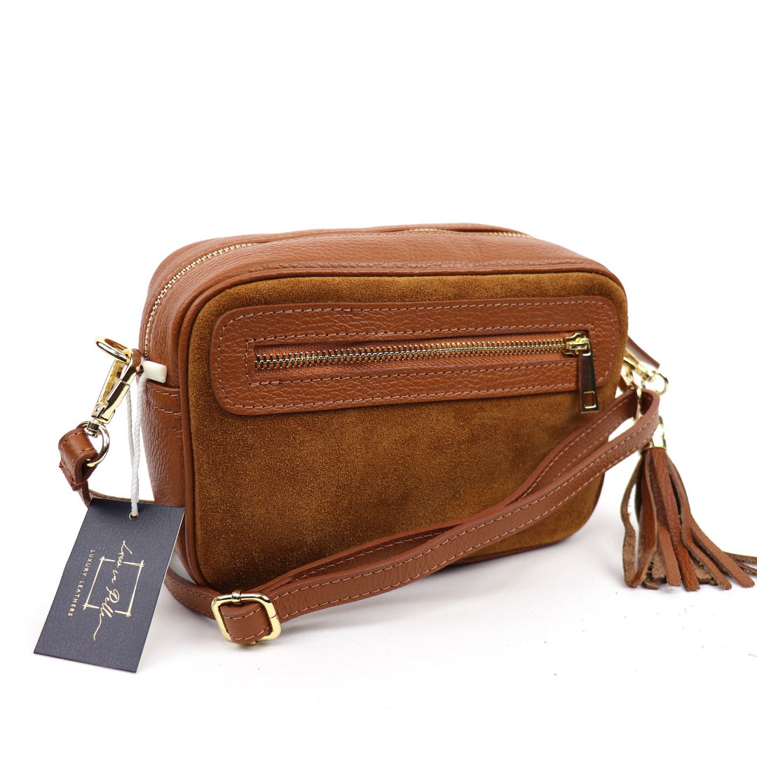 Suede Front Grain Leather Crossbody Shoulder Bag - Lussoinpelle Crossbody bags