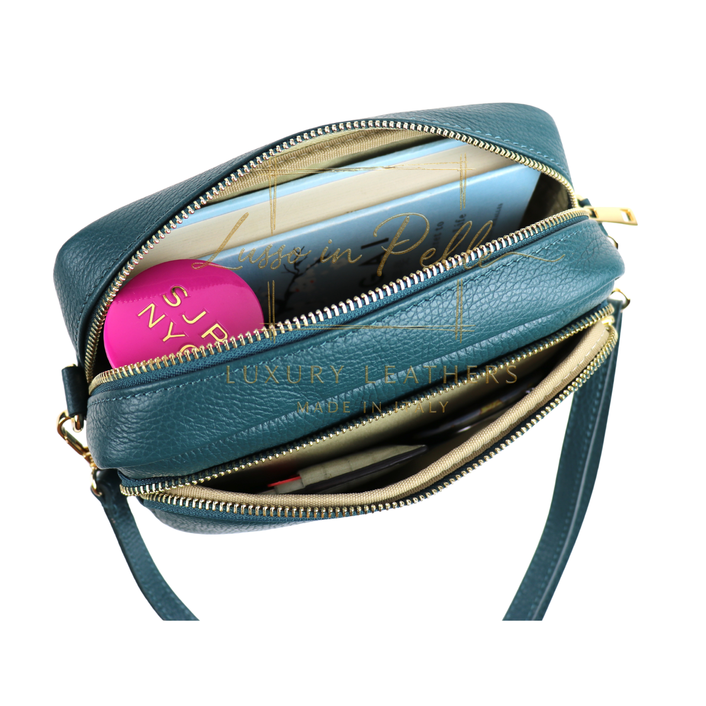Double Zip Genuine Italian Leather Handbag