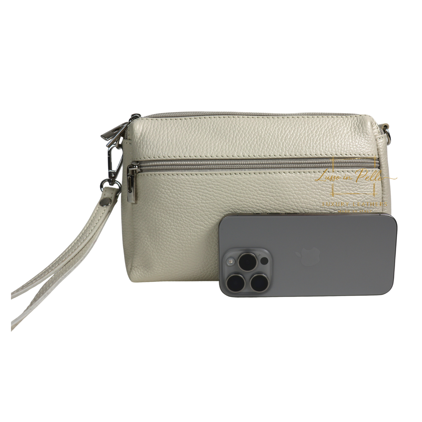 Italian Genuine Leather Multi Zip Crossbody Shoulder Bag