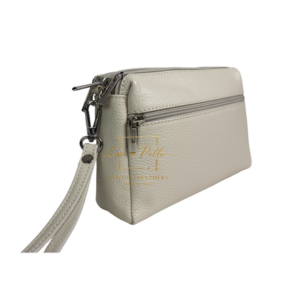 Italian Genuine Leather Multi Zip Crossbody Shoulder Bag