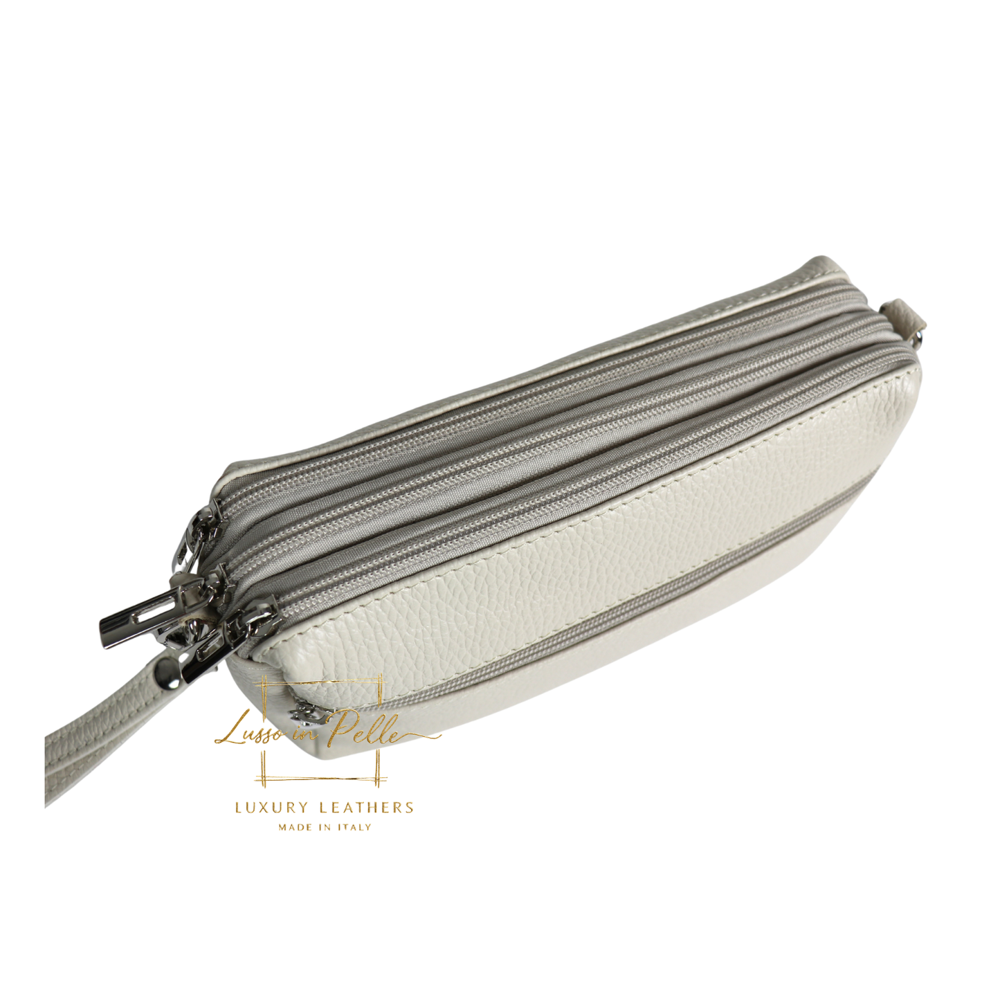 Italian Genuine Leather Multi Zip Crossbody Shoulder Bag