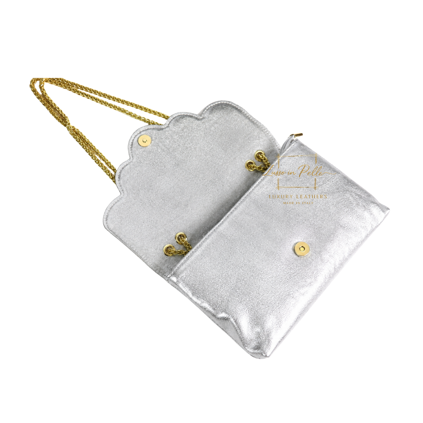 Italian Genuine Leather Scalloped Flap Chain Shoulder Bag