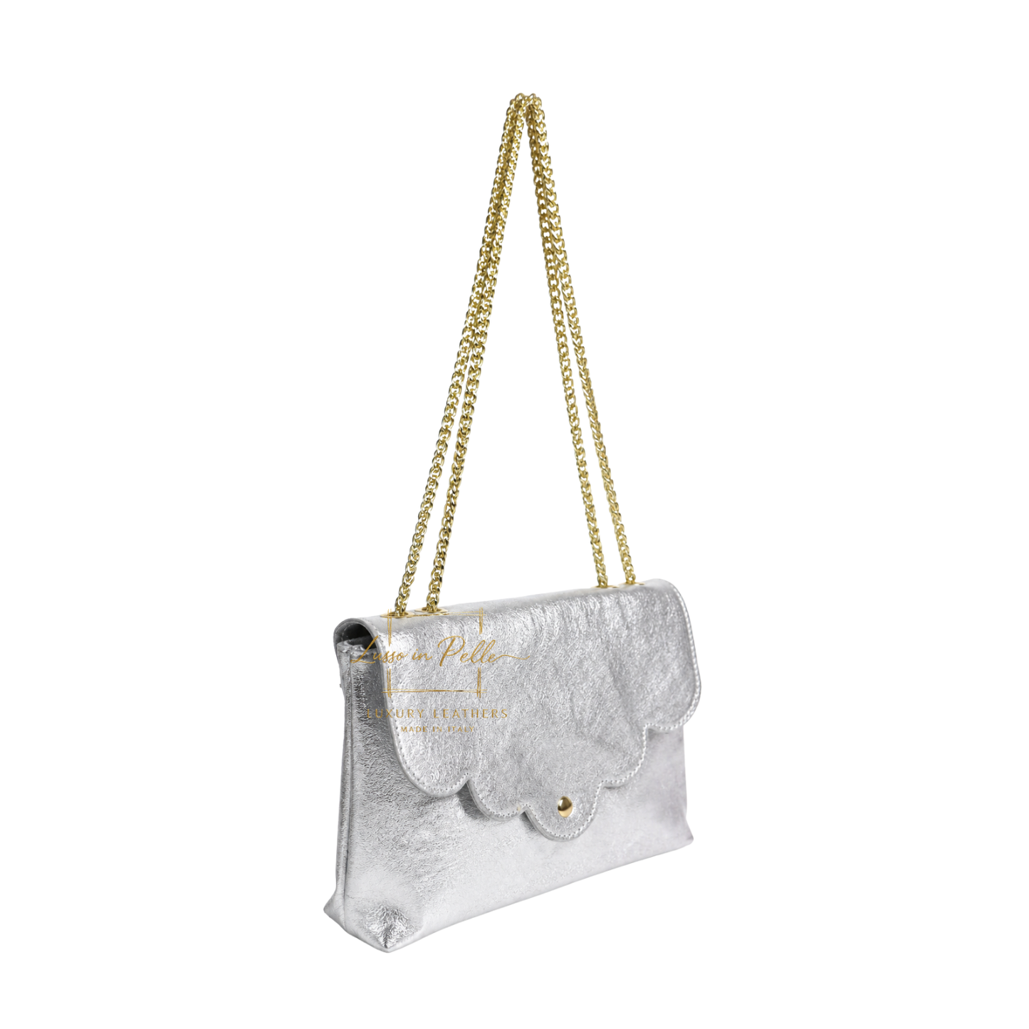 Italian Genuine Leather Scalloped Flap Chain Shoulder Bag