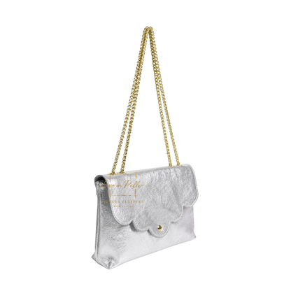 Italian Genuine Leather Scalloped Flap Chain Shoulder Bag