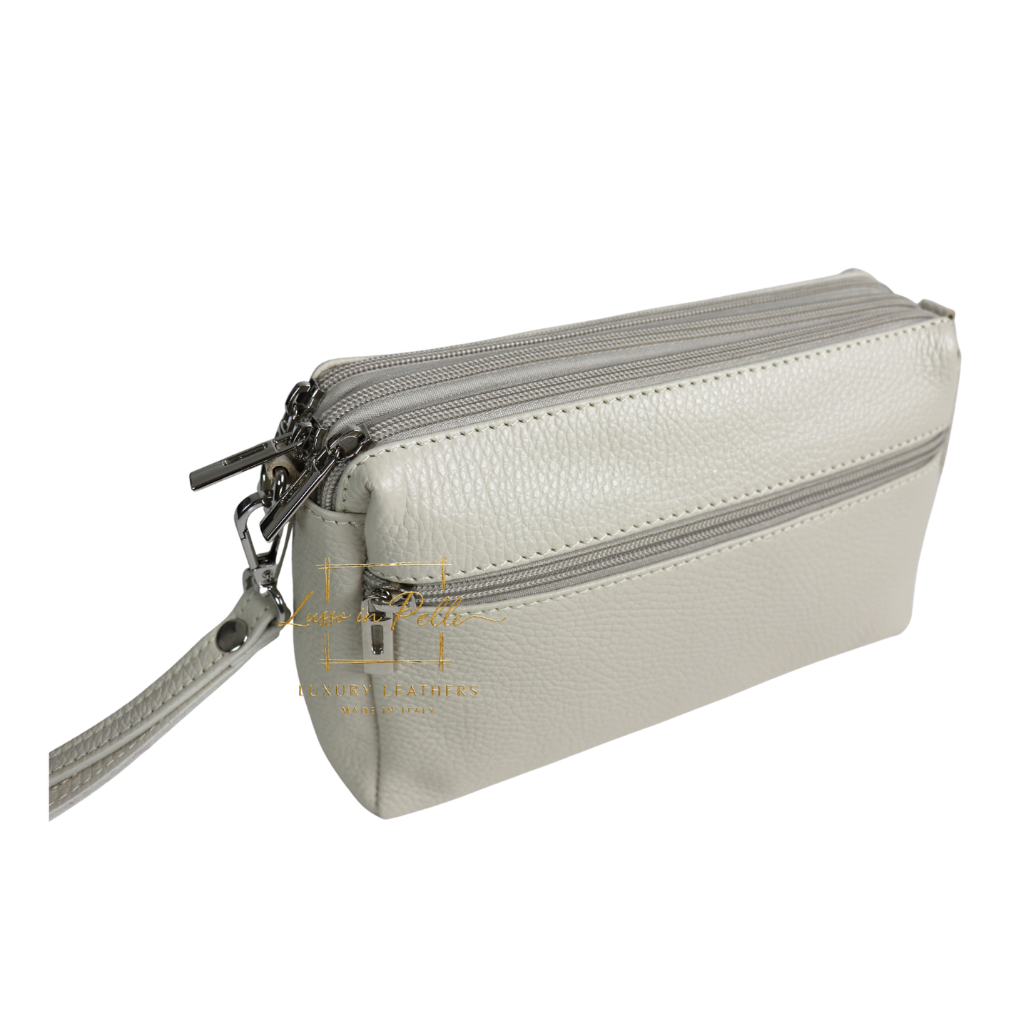 Italian Genuine Leather Multi Zip Crossbody Shoulder Bag