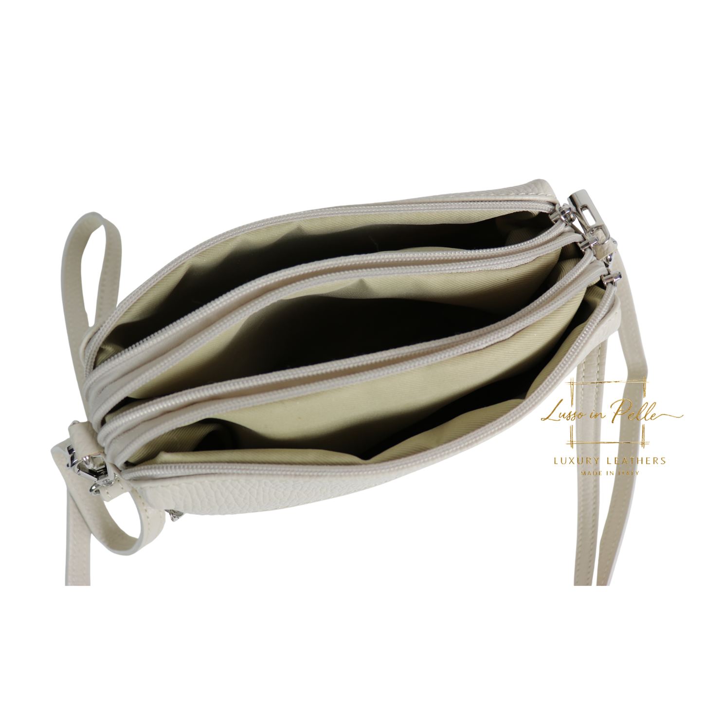 Italian Genuine Leather Multi Zip Crossbody Shoulder Bag