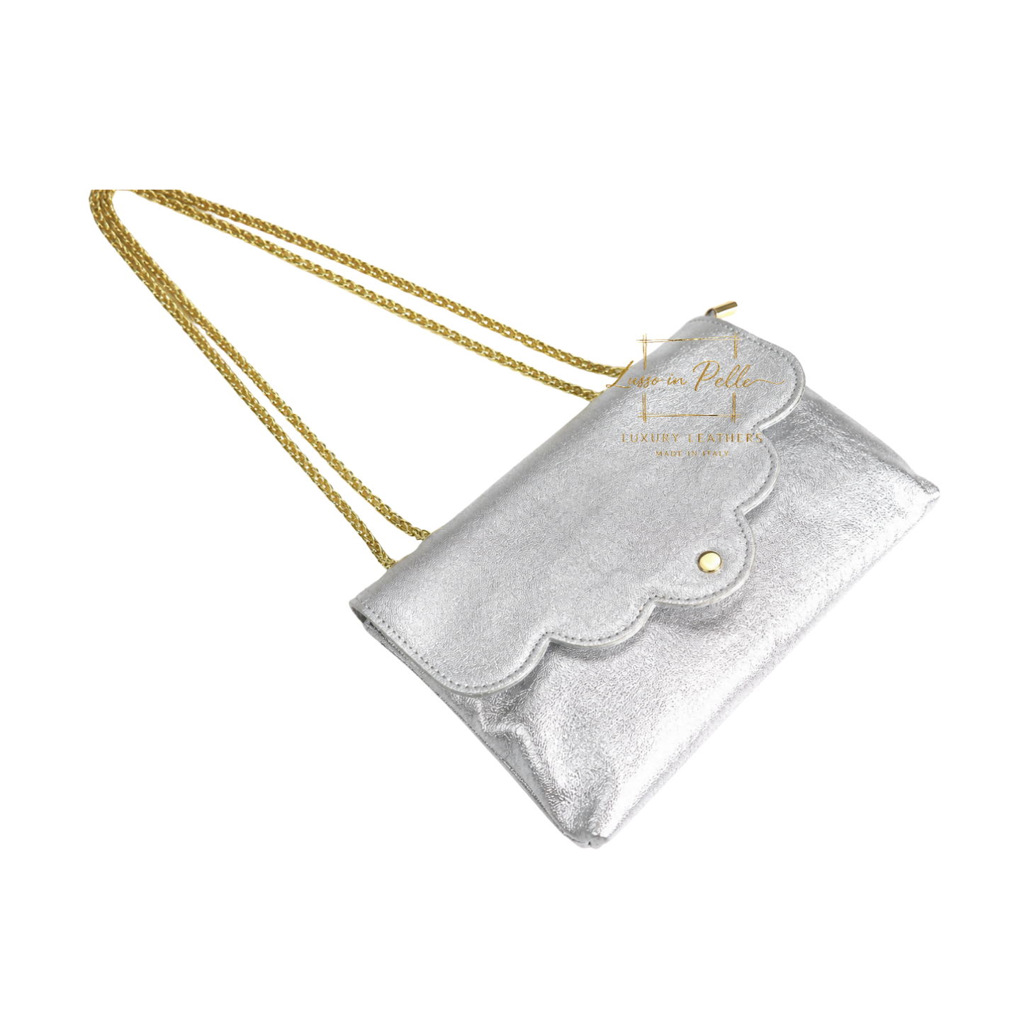 Italian Genuine Leather Scalloped Flap Chain Shoulder Bag