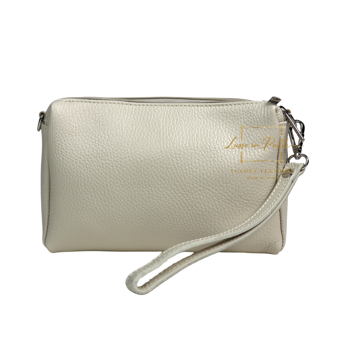 Italian Genuine Leather Multi Zip Crossbody Shoulder Bag