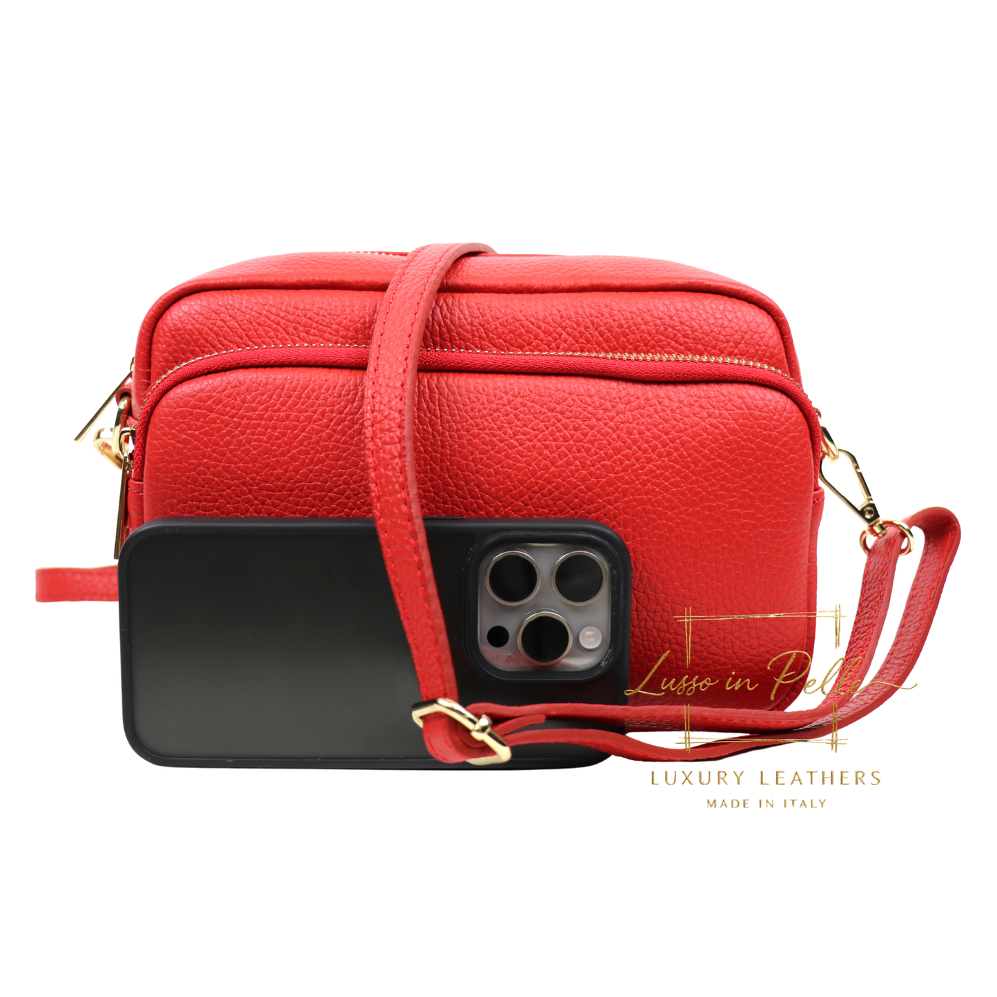 Double Zip Genuine Italian Leather Handbag
