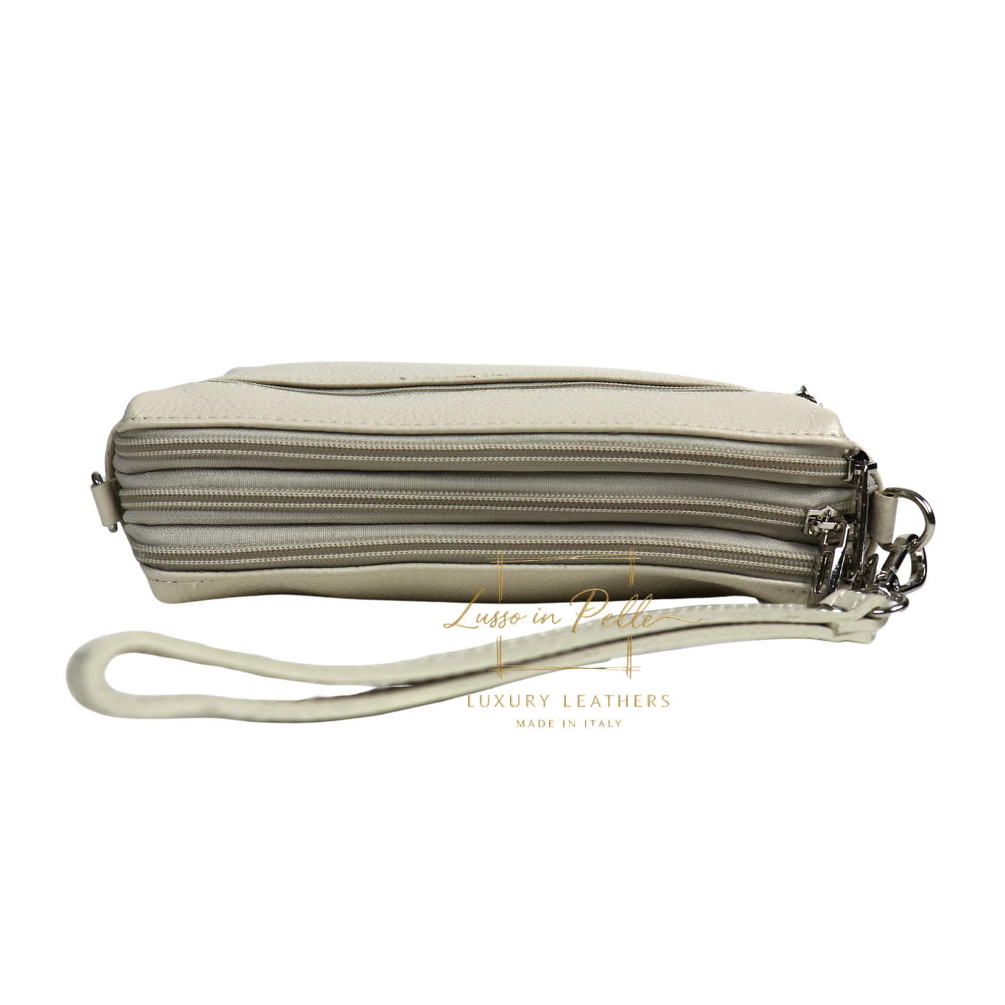 Italian Genuine Leather Multi Zip Crossbody Shoulder Bag