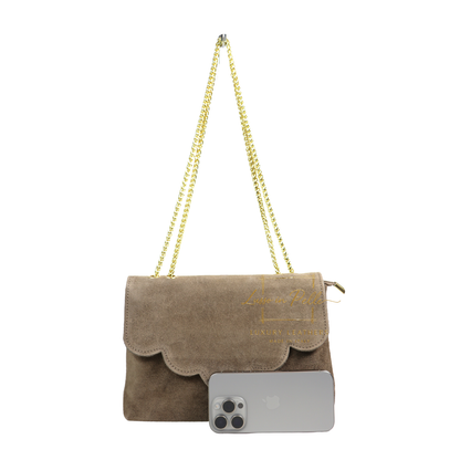 Italian Genuine Leather Scalloped Flap Chain Shoulder Bag